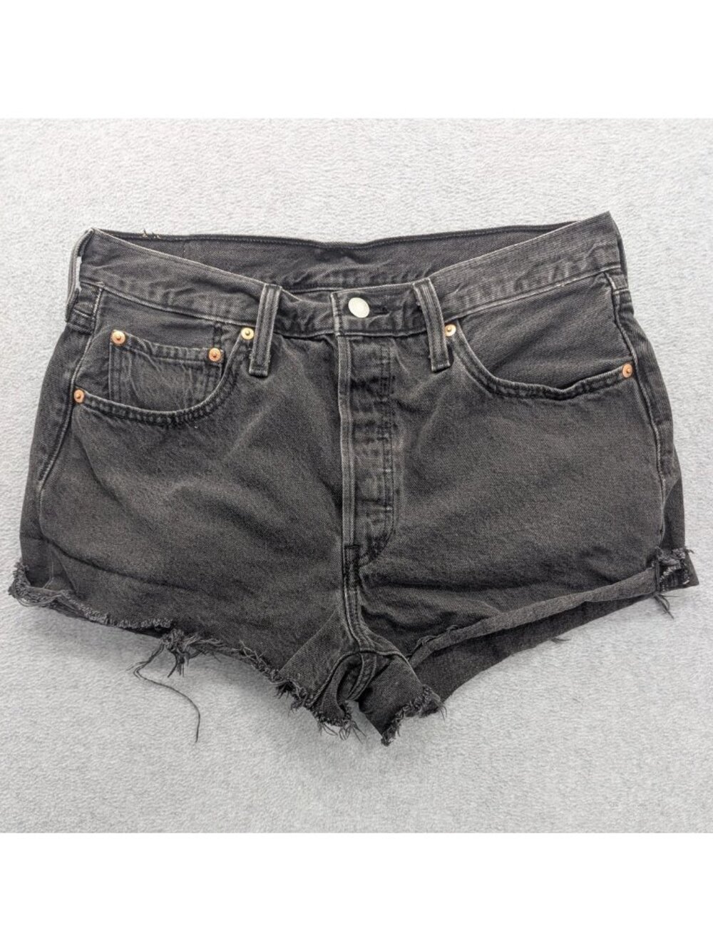 Levis 501 Shorts Womens W31 Gray High Rise Denim Cutoff Frayed Button Fly Summer